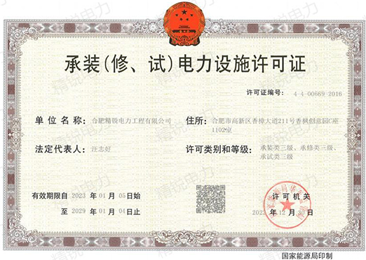 承裝(修、試)電力設施許可證